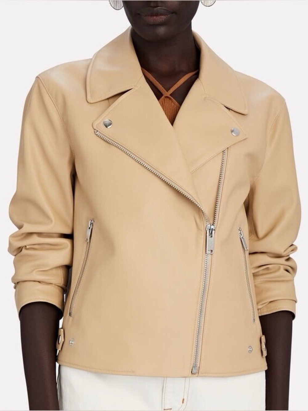 Intermix Bari Faux Leather Moto Jacket Beige Size Small